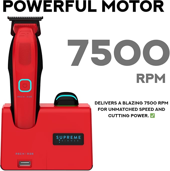 Supreme Trimmer Recharge ST777 – Professional Barber Trimmer with 2 Removable Batteries | 8000 RPM Motor, Zero Gap DLC Blades, Smart Charging Dock, USB-C Fast Charge