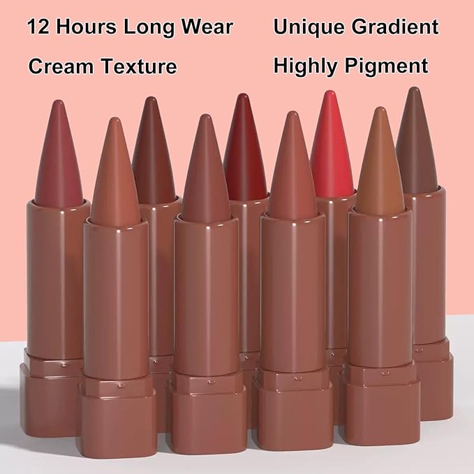 2-in-1 Gradient Brown Lip Liner & Lipstick, Light Brown Waterproof Long Lasting Matte Lip Liner Pencil, Makeup Smudge proof lip liner with Cone Tip (03#-Reddish Brown)