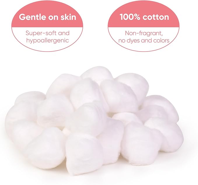 100% Pure Cotton Balls, Large Size, Soft and Absorbent for Make-Up, Nail Polish Removal, Pet Care, Applying Lotion or Powder and First-Aid for Everyday Household Use, 100 Count