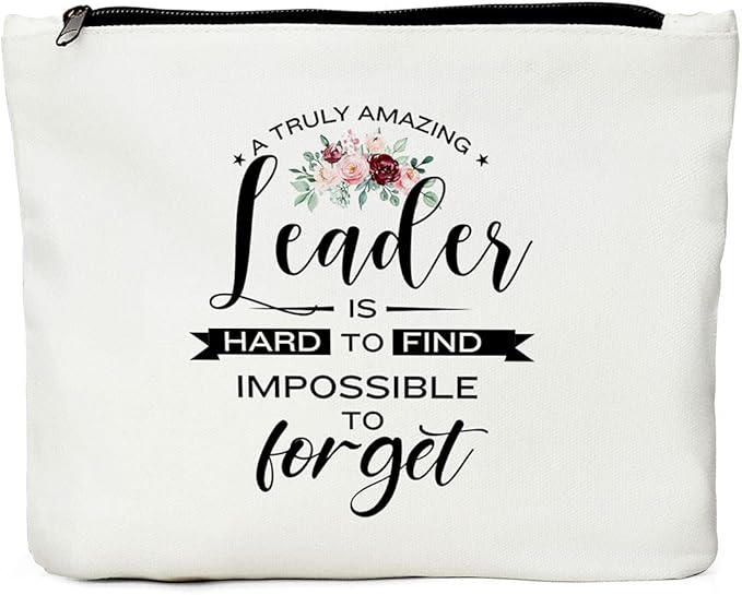 JIUWEIHU Leaders Appreciation Gifts Boss Gifts for Christmas Birthday Gift for Leader Supervisor PM Mentor Thank You Retirement Farewell Makeup Bag Coworker Present- Amazing Leader is Hard to Find