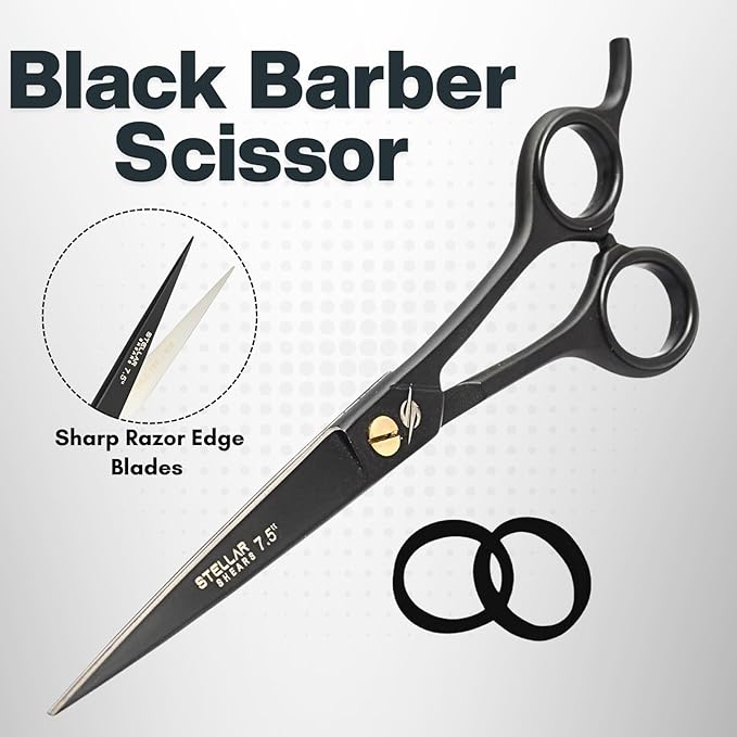 Professional Hair Cutting Scissors 7.5” – Premium Japanese Stainless Steel Barber Shears for Men, Women, Kids & Pets – Precision Haircut Scissors for Salon & Home Use – Black