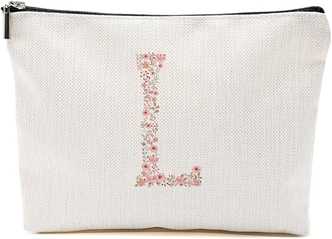 Initial Makeup Bag Floral L Personalized Cosmetic Bag Monogrammed Gifts for Women Girls Aunt Bridesmaid Monogram Zipper Pouch for Teacher Appreciation Mothers Day Birthday Wedding Bridal Shower Gifts