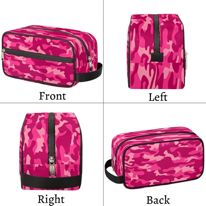 Pink Camo Camouflage Pattern Travel Toiletry Bag for Women Men Lightweight Cosmetic Makeup Bag Organizer Waterproof Shaving Bag Dopp Kit with Large Capacity for Toiletries and Shaving Accessories