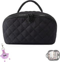 Makeup Bag for Woman, 180° Lay Flat Wide Open Makeup Bags, Large Fold out Washable Cosmetic Case, Quilted Puffy Toiletry Bags for Toiletries (Black)