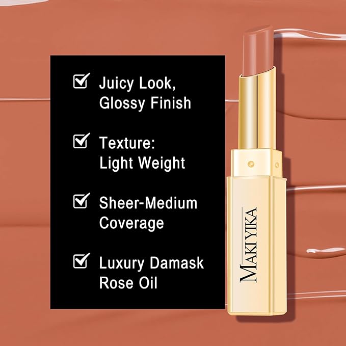 MAKI YIKA Moisture Nude Lipstick for Women Hydrated Tinted Lip Balm for Dry Cracked Lips Weightless Glossy Lip Color Juicy Finish,MA064 Fair Nude