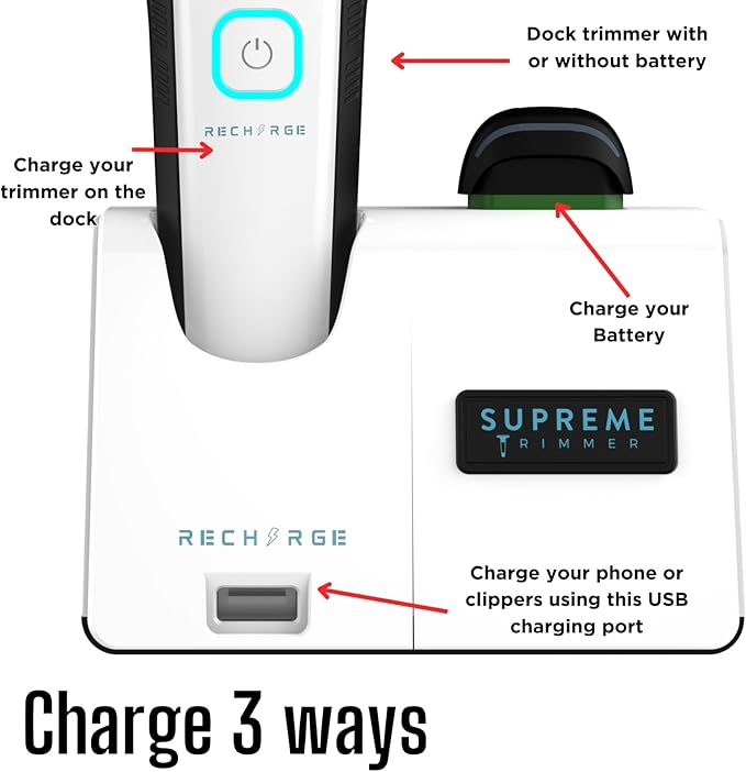 Supreme Trimmer Recharge ST777 – Professional Barber Trimmer with 2 Removable Batteries | 8000 RPM Motor, Zero Gap DLC Blades, Smart Charging Dock, USB-C Fast Charge