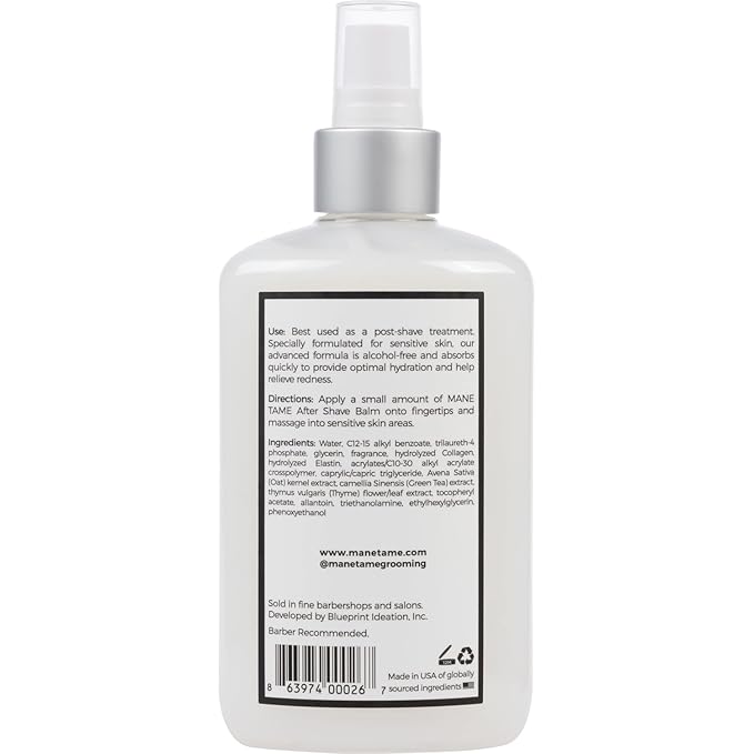 MANE TAME Profession Men’s Grooming After Shave Balm – Post Shave Balm with Collagen, Green Tea, & Oatmeal Extract - Hydration & Protection from Shaving Irritation & Dryness, 9 oz.