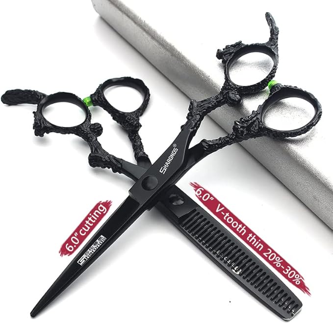 6 inch hair stylist barber scissors black plate dragon 440C hairdressing cutting scissors+thinning scissors (6 inch 2PC)