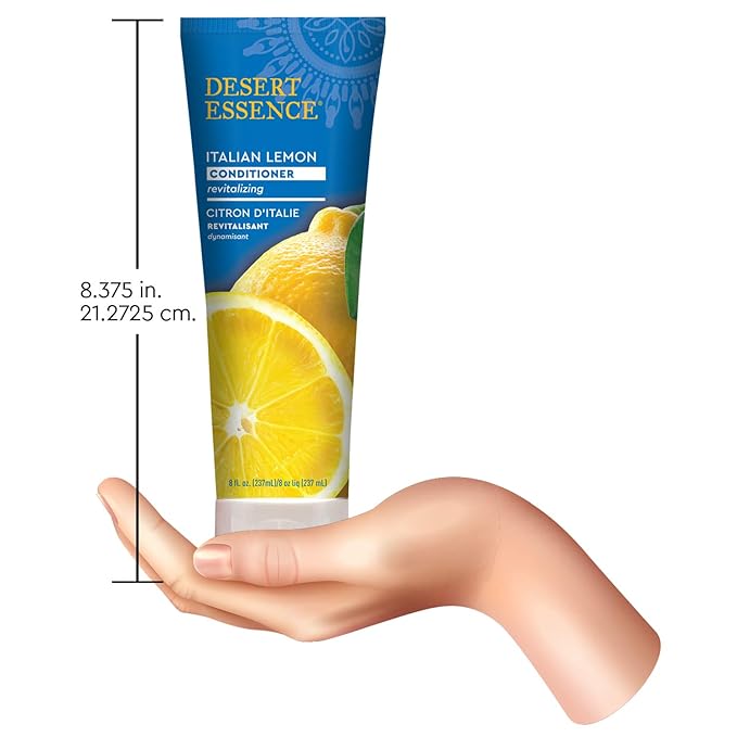 Desert Essence Italian Lemon Conditioner - 8 Fl Ounce - Revitalizing Hair Detangler - Adds Volume - Shine & Strength - Scented - Aloe Vera - Vitamin B5 - Cruelty Free - No Parabens