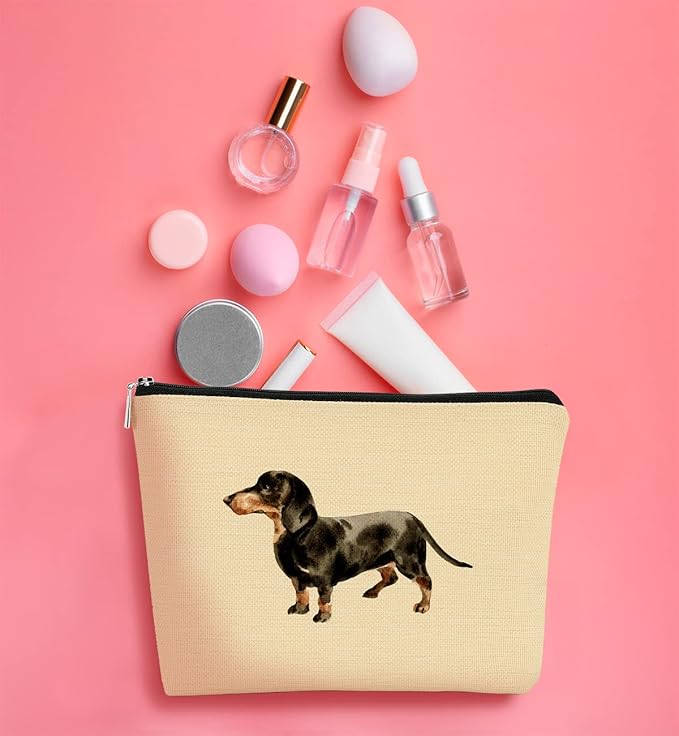 Funny Dachshund Weiner Dog Makeup Bag - Cosmetic Bag Gift Idea for Dog Lovers, Teen Girls, Women; Perfect for Dachshund Moms, Daughters, Sisters
