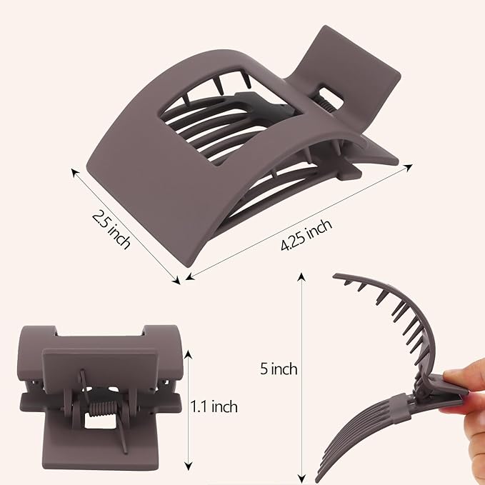 Velscrun Flat Hair Clips for Women Girls, Matte Lay Flat Claw Clips, Strong Hold Large Hair Clip for Thick or Thin Hair, French Duck Billed Hair Jaw Claw Clip, Non Slip Grip for Daily Styling Black
