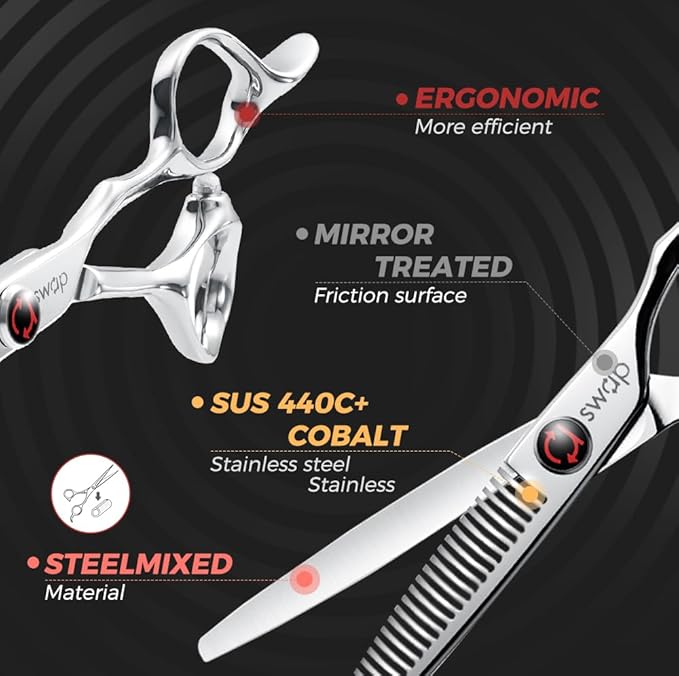 SWAP Professional Hair Thinning Scissors 6.0'' - Japanese SUS440C Steel (60-62HRC Hardness), Adjustable Tension, Ergonomic Design for Salon/Home Use Hair Trimming Scissors(S2)