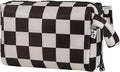 Tiny Twinkle Waterproof Travel Toiletry & Makeup Bag Organizer | Large Capacity Cosmetic Case with Compartments & Handle, A Thoughtful Travel Companion for Women（Black Checkers