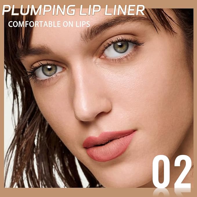 Light Coral Matte Lip Liner Pencil, Plump Lip Liners Long-Lasting Creamy Formula, With Silicone Smudger for Define Contours & Sculpting Lip, Waterproof Non-Staining Crayon Lip Liner 02#