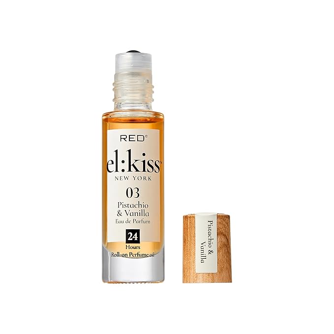 EL:KISS Roll On Perfume, Pistachio & Vanilla Inspired by SDJ 62, Eau de Parfum 12mL (.40 Fl Oz), Hydrating & Long-Lasting, Alcohol-Free & Mineral Oil-Free, With Jojoba, Argan & Coconut Oil