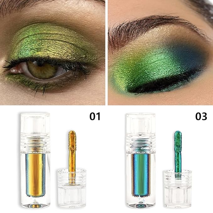 evpct 2Pcs Yellow Green Duochrome Chameleon Liquid Eyeshadow, Multichrome Metallic Glitter Liquid Eye Shadow Makeup for Women, Waterproof Color Shifting High Pigment Holographic Iridescent Eyeshadow