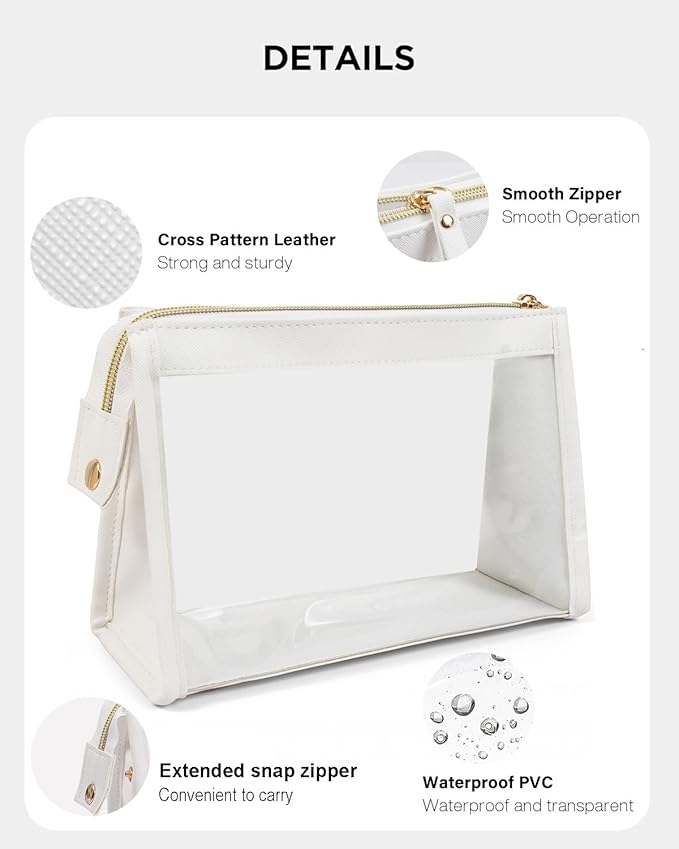 2 Pack Clear Makeup Bag Set Travel Cosmetic Case TSA Approved Toiletry Bag with Zipper Small Make Up Bags for Women Cute Waterproof Carry-on Travel Organizer Car Organizer Bag