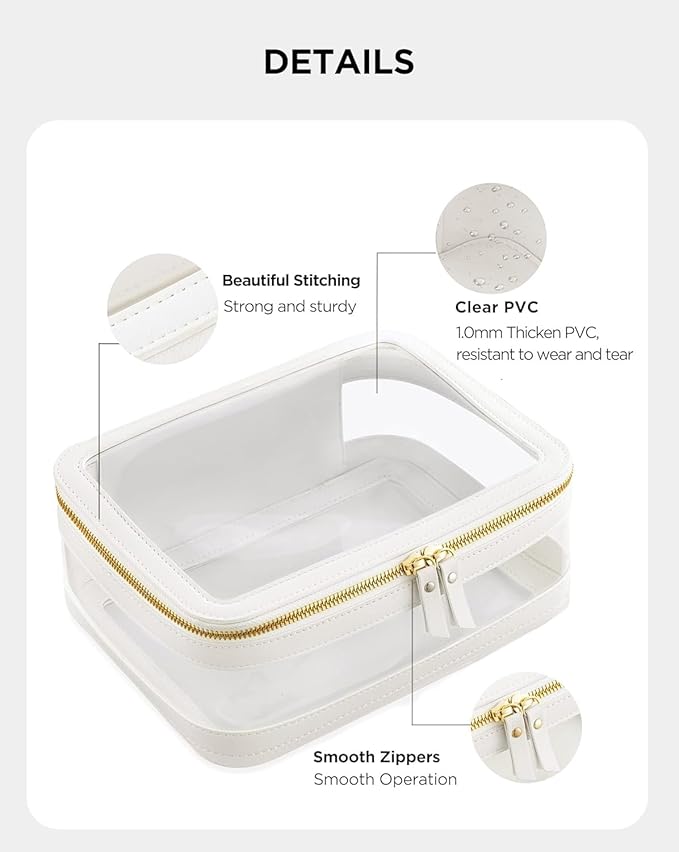 HBlife Clear Makeup Bag Organizer Set, Portable Travel Toiletry Cosmetic Case for Women, Large Make Up Bag Makeup Train Case Transparent Storage Pouch with Handle(White)