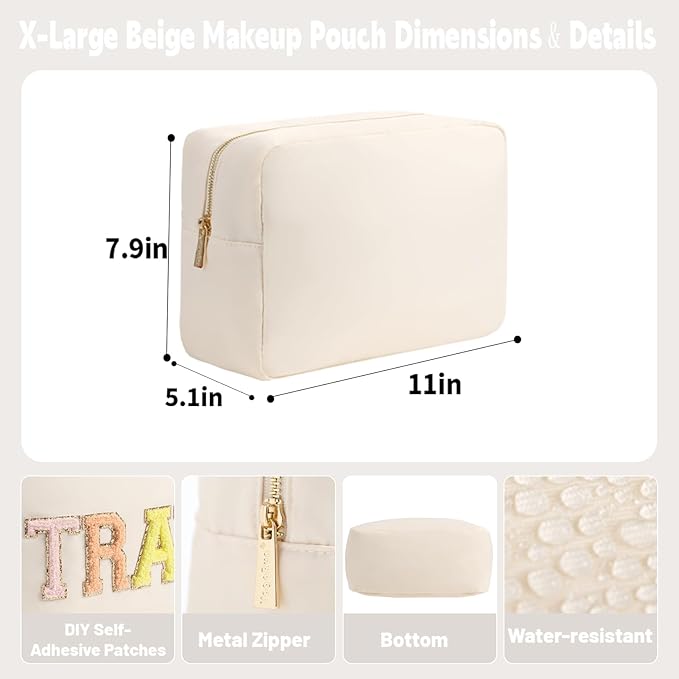 Travel Essentials Makeup Bag for Women Water-resistant Toiletry Organizer Nylon Cosmetic Pouch Preppy Stuff