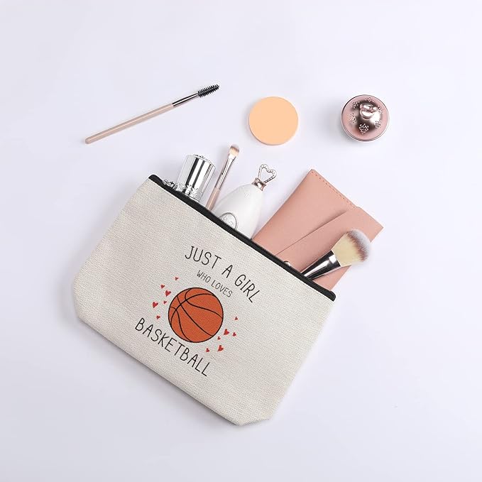 Basketball Gifts, Basketball Gifts for Girls, Basketball Stuff, Gift for Bestie Sister Daughter Girls Sister Friend Women, basketball Decor, Travel Toiletry Makeup Zipper Pouch Just a Girl Who Loves
