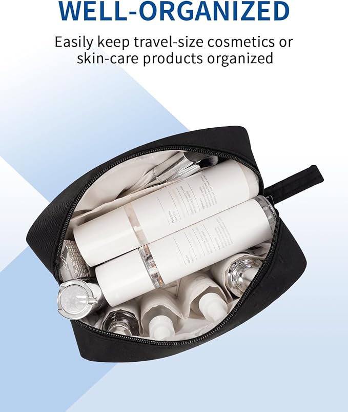 Narwey Cute Makeup Bag Small Toiletry Bag Travel Cosmetic Bag Organizer Make Up Bags with Organized Pockets for Women (Black, Large)