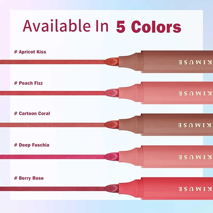 KIMUSE Lip Stain Set, 5 PCS Long Lasting Waterproof Smudgeproof Lip Liner Stain, Matte Natural Finish, All Day Wear Lip Color