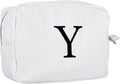 Personalized White Waffle Makeup Bag,Custom Embroidered Initial Cosmetic Pouch for Women,Monogrammed Cosmetic Case,Bridesmaid Gifts (Y)