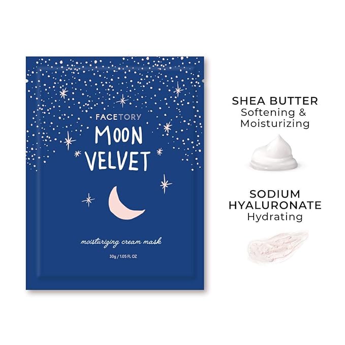 FACETORY FaceMasks Mask Skin Care – MOON VELVET Face Masks Skin Care with Sodium Hyaluronate & Shea Butter | Face Mask Spa Moisturizing Treatment (10 Pack)