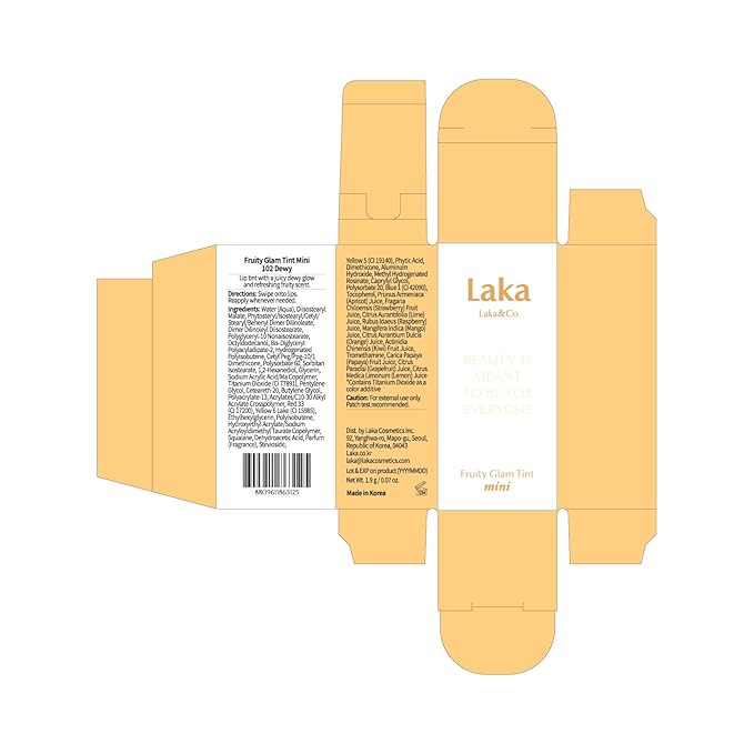 Laka Fruity Glam Lip Tint Mini, Glowing Lip Stain with Wide Color Spectrum, Hydrating & Lightweight Texture, Long-Lasting Bold Stain, Non-Sticky, Vegan, K-Beauty (#102 Dewy)