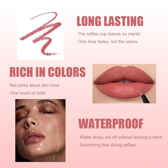 Gel Lip Liner Pencil for Women, Nude Peach Matte Long Lasting Lip Liner Lipstick 24 Hour, High Pigmented Lips Makeup Retractable Liners Waterproof Smudge Proof, Vegan & Cruelty-Free 02