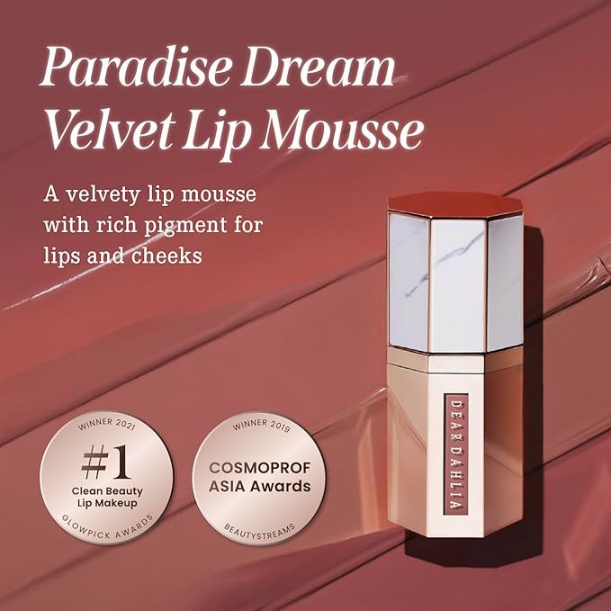 DEARDAHLIA Paradise Dream Velvet Lip Mousse (Ladybug) - Vegan Soft-Matte Lip Tint with Lightweight, Buildable, Long-Lasting Color, Whipped Mousse Texture. Cruelty-Free. 0.21 Fl oz