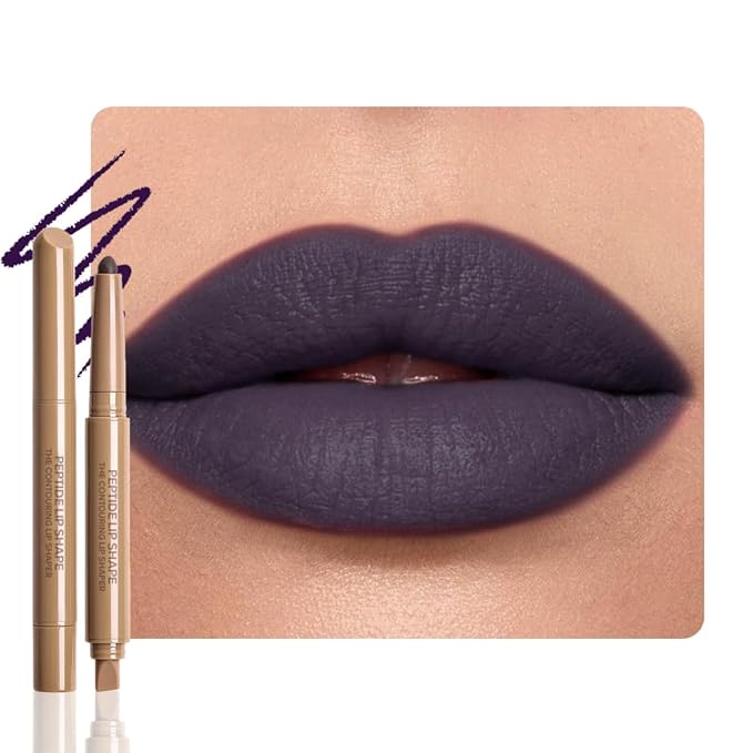 Matte Crayon Lip Liner Pencil, Deep Purple Lip Liners Lipstick For Women Halloween Birthday Party Wear, Plump Creamy Formula With Silicone Smudger for Define Contours & Sculpting Lip