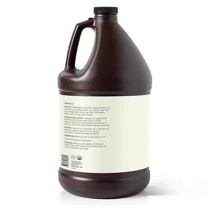 Plant Therapy Castor Oil USDA Organic Cold Pressed 100% Pure Hexane Free 1 Gallon, Conditioning & Healing, for Dry Skin, Hair Growth, Eyelashes