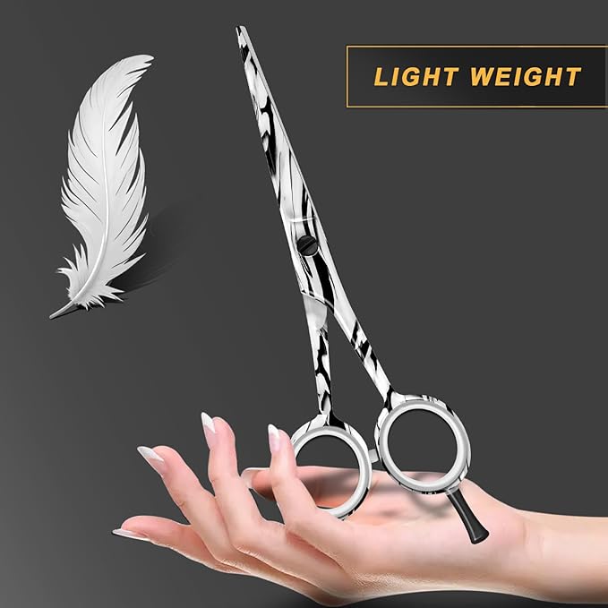 BEAUTICONE ® Hair Cutting Scissors - High Carbon SS 6.5" Professional Barber-Grade Salon Shears with Serrated & Razor Edge - Black Premium Gift Box with Leather Pouch & Extra Accs - Ultra Lightweight