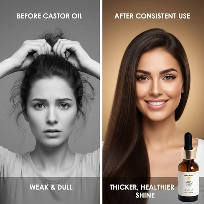 Castor Oil Organic Hexane Free — USDA Certified, 100% Pure Cold Pressed Organic Castor Oil for Hair Growth & Strength, Fuller Lashes & Eyebrows, Hydrated & Rejuvenated Skin (Finest Glass Bottle, 4OZ)