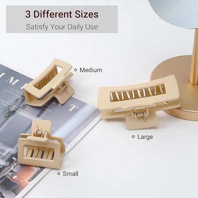 Shinowa Hair Claw Clips, 3 Pieces Leopard Print Claw Clip, Strong Hold Hair Jaw Clips for Thick Hair, Hair Accessories for Women Girls, Beige
