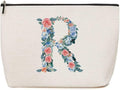 Initial Makeup Bag Monogrammed Travel Toiletry Bag Monogram Cosmetic Bag Birthday Christmas Bridal Shower Bridesmaid Gifts Personalized Gifts for Women Bride Teacher Sister Wife, Floral Letter R