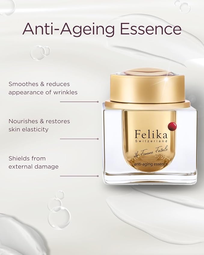 Felika Anti-Aging Essence - Luxury Swiss Serum with Vitamin C, Niacinamide, and Apple Stem Cells for Wrinkle Reduction and Skin Firmness - 50ml, 1.69 Fl Oz