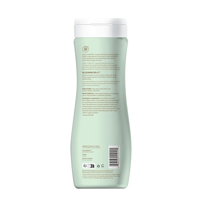 ATTITUDE Pregnancy pH-Balanced Body Wash, EWG Verified, Dermatologically Tested, Plant and Mineral-Based, Vegan Maternity Products, Argan Leaf Extract, 16 Fl Oz (Pack of 6)