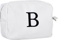 Personalized White Waffle Makeup Bag,Custom Embroidered Initial Cosmetic Pouch for Women,Monogrammed Cosmetic Case,Bridesmaid Gifts (B)