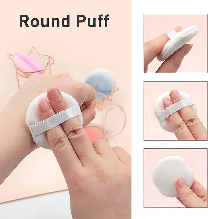 4 Pieces Cotton Powder Puff, Soft Makeup Puff for Loose Powder Foundation, Face Puff Pads Body Cosmetic Foundation (Nude, 3.15 Inch)
