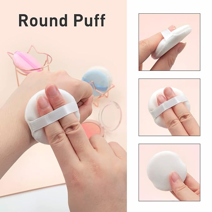 12 PCS Cotton Powder Puff, Face Puff Makeup Puffs Pads, Velour Puff Round Fluffy Puffs for Loose Powder Foundation (Nude)