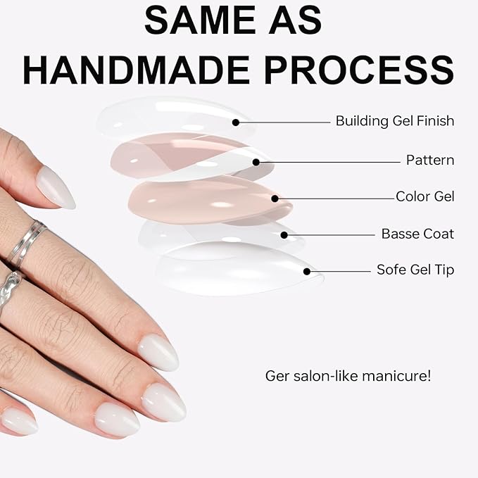 16 size White Almond Press on Nails for Women,32 Pcs Super Short Petite Oval Nails with Glue and Stick, Milky White