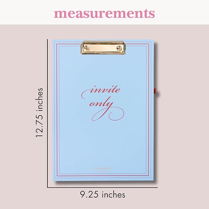 kate spade new york A4 Clipboard Folio with Low Profile Clip, Professional Padfolio Includes Lined Notepad, Pen Loop, and Pocket (Invite Only)