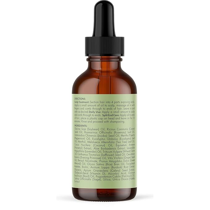 Mielle Organics Rosemary & Mint Hair Oil, Split Ends & Dry Scalp Treatment - Made with Biotin & Essential Oils for Strengthening, Soothing, Moisturizing & Encouraging Longer, Healthier Hair (2 Fl Oz)