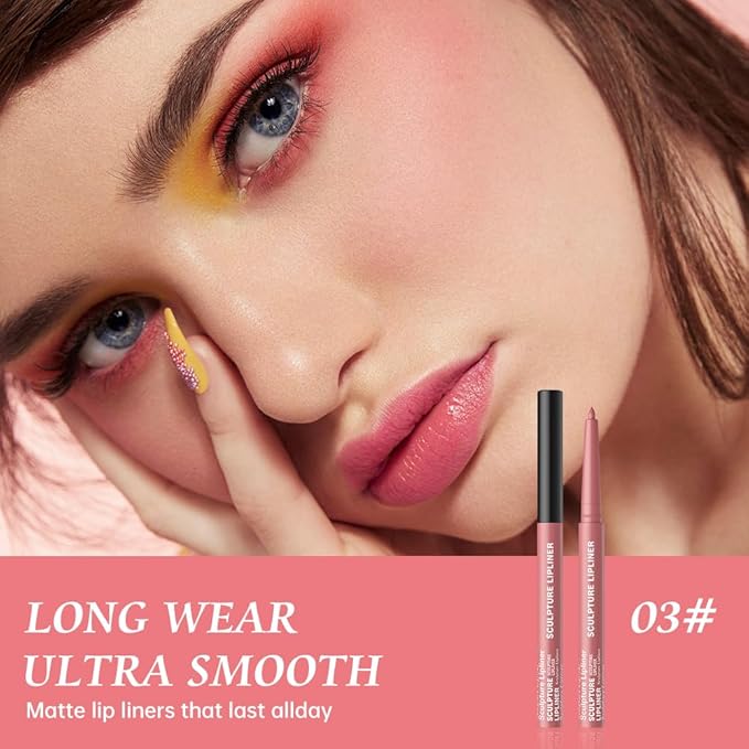12 Colors Matte Lip Liner Pencil – Long Lasting Waterproof Lip Liner, Smudge Proof Transfer Proof Lip Pencil, High Pigment Lip Makeup for Defining & Filling Lips (03#, 1PCS)