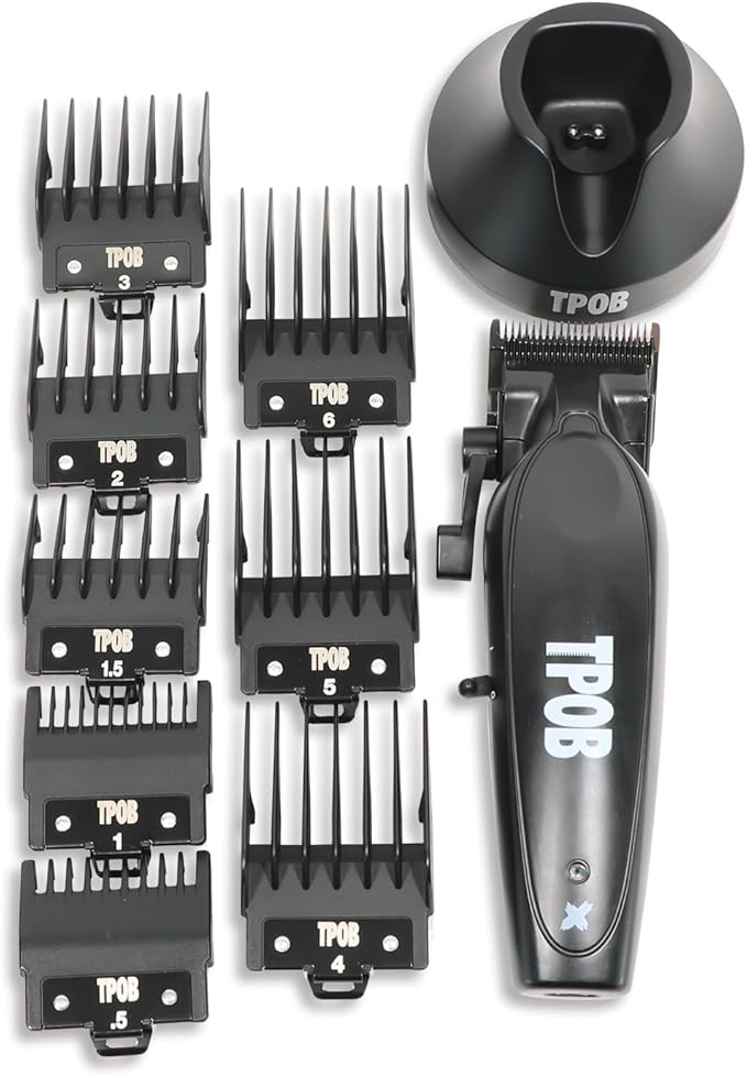 TPOB X Digital Brushless 6800rpm Professional Hair Trimmer Hair Clippers for Men, Psycho Zero Gapped T-Blade Trimmer Cordless Rechargeable Edgers Clippers (X Clipper Black with Stand)