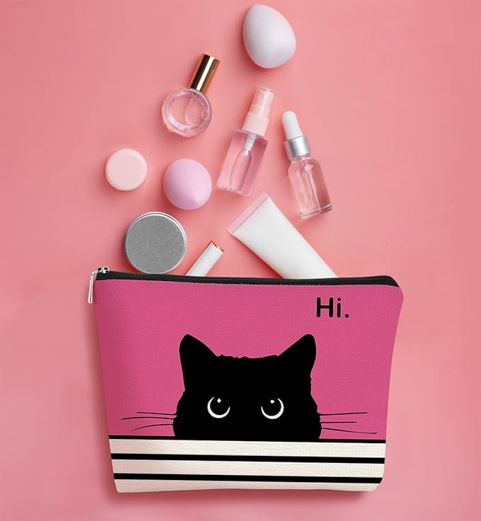 Cute Makeup Bag - Cat Gifts for Women, Black Cat Kitty Cosmetic Pouch