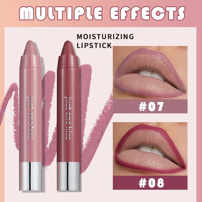 2Pcs Mauve & Plum Purple Hydrating Cream Lipsticks Lip Crayon for Women, Moisturing Lipstick Longwear Lip Liner Crayon Set for Ombre Shades, Matte Creamy Lips Stick Natural Nourishing Lips Balm Set, D