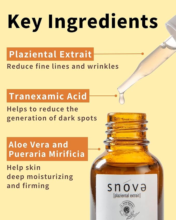 Snova Placenta Serum - Anti-aging, Hydrating and Firming Skin,with Placenta, Aloe Vera and Pueraria Mirifica, For all skin type, Made in Japan – 0.68 Fluid Ounce EXP 2026/02